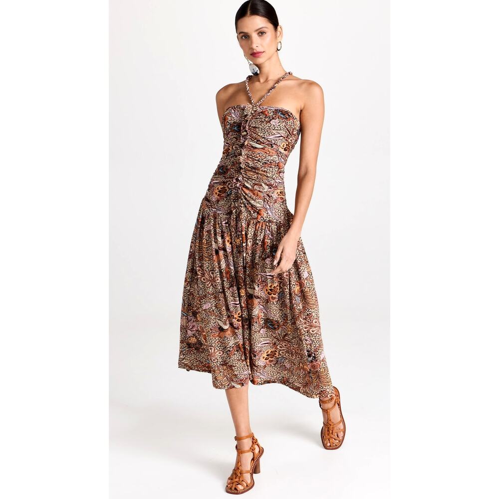 Ulla Johnson Marcella Dress WHEAT FLOWER cotton ruched dress size 8 NWT